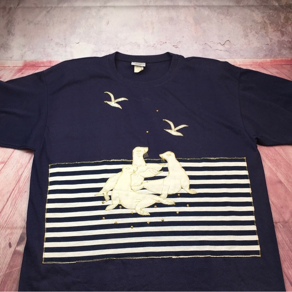 ➡️Vintage Fast Fashion of California Seal/Seagulls Navy Tee Size OS - Picture 5 of 9